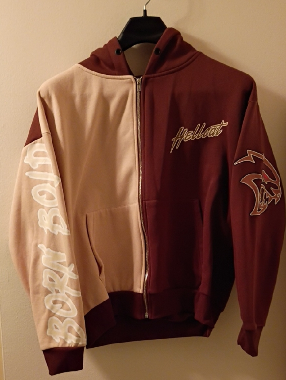 Dodge X Reason Collab  Limited Edition  Graphic Patch Hoodie in Brown And Creme